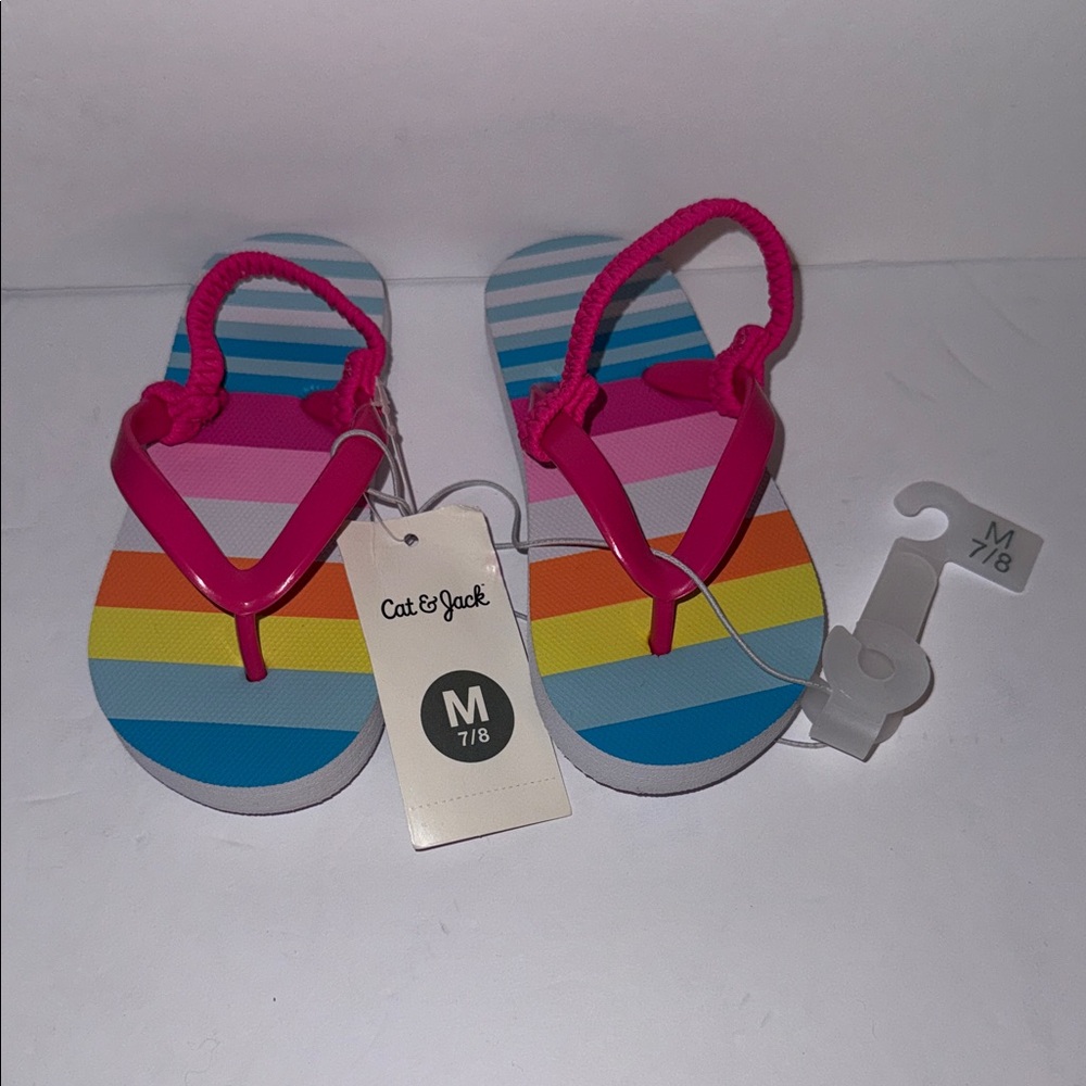 NWT Cat & Jack Kids Striped Rainbow Flip Flops Kids Size M 7-8